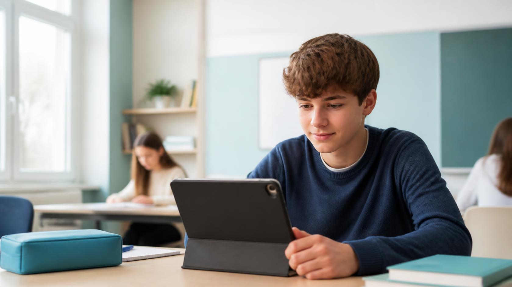 Élève utilisant un support de cours adapté avec AIKAGI